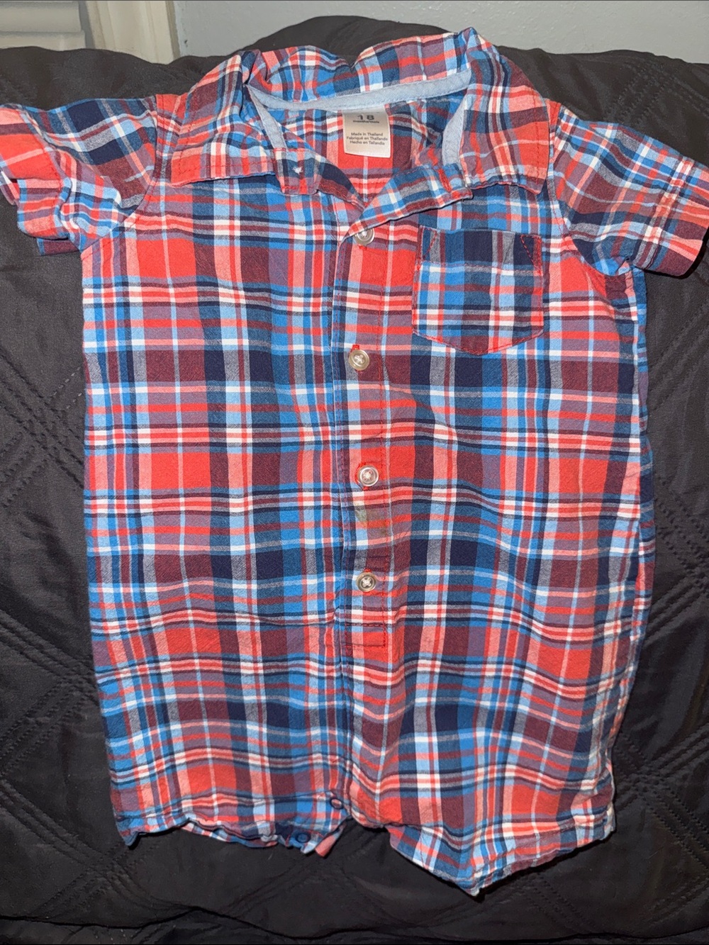 Carter's Red & Blue Plaid Short-Sleeve one piece outfit